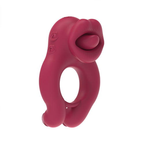 2 in 1 Couples Vibrator - Vibrating Cock Ring & Tongue Licking Clit Stimulator