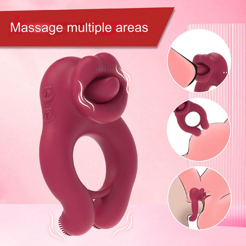 2 in 1 Couples Vibrator - Vibrating Cock Ring & Tongue Licking Clit Stimulator