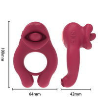 2 in 1 Couples Vibrator - Vibrating Cock Ring & Tongue Licking Clit Stimulator