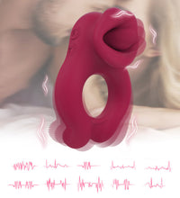 2 in 1 Couples Vibrator - Vibrating Cock Ring & Tongue Licking Clit Stimulator