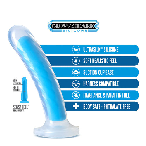 Blush Neo Elite Tao 7 Inch Dildo Glow In The Dark Neon Blue