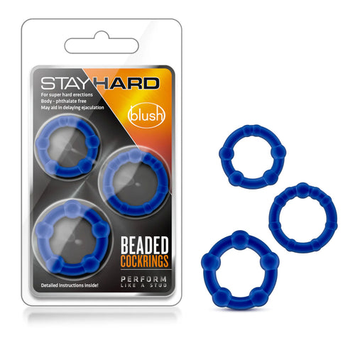 Blush Stay Hard Blue Beaded Penis Rings 3 Pack