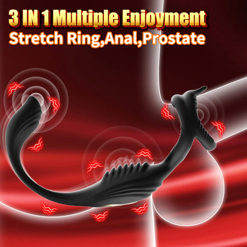 3 in 1 Vibrating Penis Ring Prostate Massager with Remote