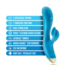 Blush Aria | Arousing AF: 8 Inch Textured Dual Pulsing Clitoral Vibrator in Blue