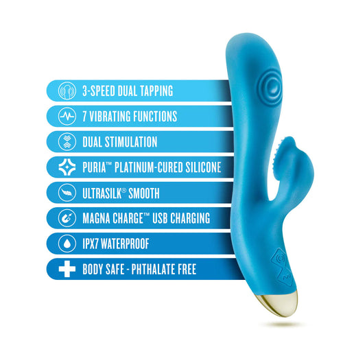 Blush Aria | Arousing AF: 8 Inch Textured Dual Pulsing Clitoral Vibrator in Blue