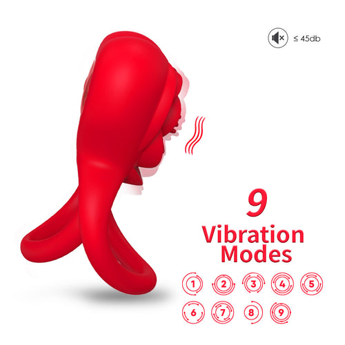 Vibrating Cock Ring with Rose Clitoral Stimulator Couples Vibrator
