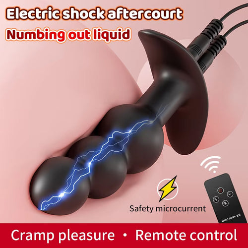 Electric Shock Butt Plug Anal Beaded Prostate Massager with Remote Control