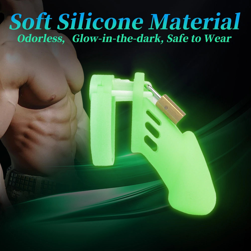 Venusfun Glow Silicone Chastity Cage with Penis Rings and Adjustable Lock