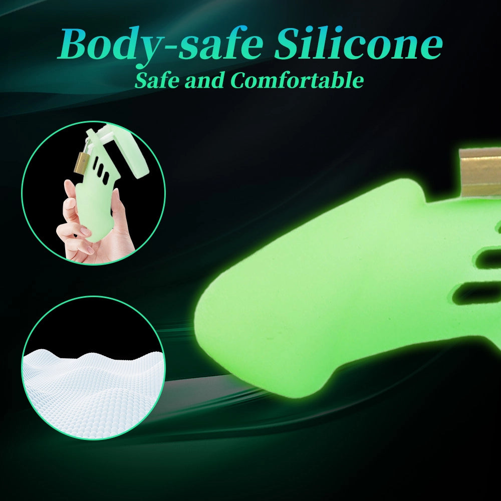 Venusfun Glow Silicone Chastity Cage with Penis Rings and Adjustable Lock