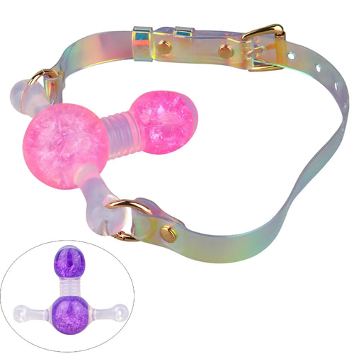 Venusfun BDSM Ball Gag with Liquid Silicone Glass Bead Adjustable Mouth Gag for Couples
