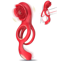 Vibrating Rose Cock Ring With Clit Stimulators APP Controls