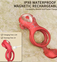 Vibrating Rose Cock Ring With Clit Stimulators APP Controls