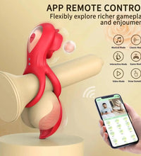 Vibrating Rose Cock Ring With Clit Stimulators APP Controls