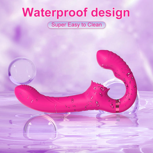 Strapless G-spot Vibrator Tongue Licking Clit Stimulator with Remote