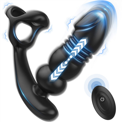 Thrusting & Vibrating Prostate Massager Cock Ring with Remote Control