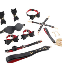 Venusfun Bondage Set with Red Black Bows PU Leather SM Restraints for Couples Roleplay