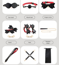 Venusfun Bondage Set with Red Black Bows PU Leather SM Restraints for Couples Roleplay