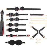 Venusfun Bondage Set with Red Black Bows PU Leather SM Restraints for Couples Roleplay