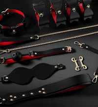 Venusfun Bondage Set with Red Black Bows PU Leather SM Restraints for Couples Roleplay