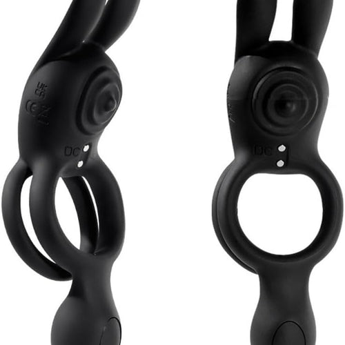 Venusfun Double Ring Rabbit Silicone Vibrating Testicle Stimulator Penis Ring