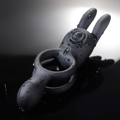 Venusfun Double Ring Rabbit Silicone Vibrating Testicle Stimulator Penis Ring