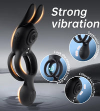 Venusfun Double Ring Rabbit Silicone Vibrating Testicle Stimulator Penis Ring