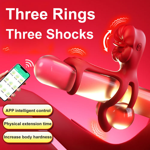 Vibrating Cock Ring Tongue Licking Clit Vibrator with App Control for Couples