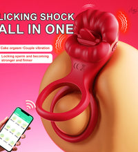 Vibrating Cock Ring Tongue Licking Clit Vibrator with App Control for Couples