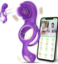 Vibrating Rose Cock Ring With Clit Stimulators APP Controls