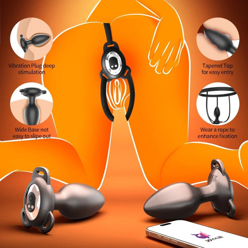 Venusfun App Controlled Wearable Butt Plug Soft Silicone Adjustable Rope 9 Modes for Men