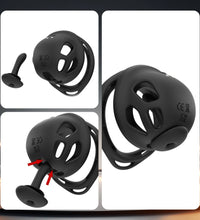 Venusfun Silicone Vibrating Male Chastity Cage with Remote Control 10 Modes Ring Set for Men