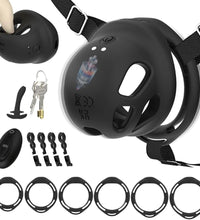 Venusfun Silicone Vibrating Male Chastity Cage with Remote Control 10 Modes Ring Set for Men