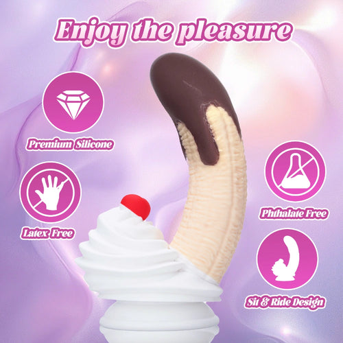 Venusfun Chocolate Dipped Banana Split Premium Silicone Dildo Fantasy Curved Thick Design 7 Inch for Solo Play