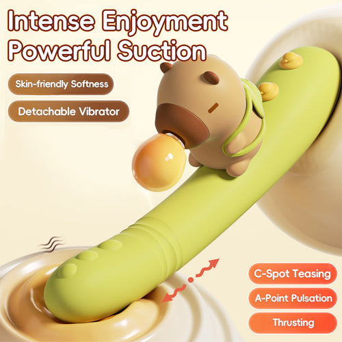 Cute Insertable Thrusting & Suction Stim Clit Vibe Detachable Vibrating Wand
