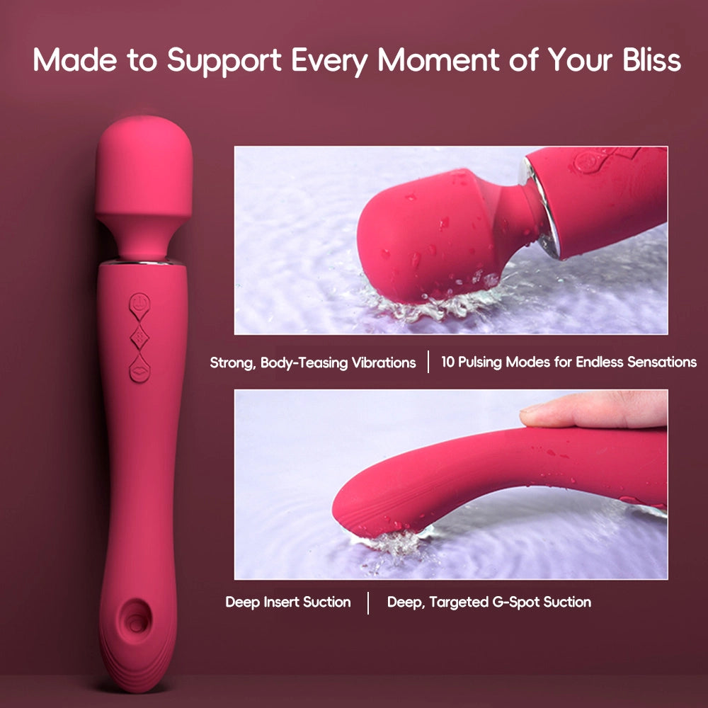 Venusfun Dual Head Wand Vibrator With Clit Sucker 360 Rotation Vibration
