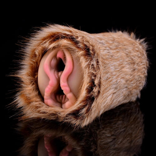 GEEBA Deer Animal Pussy Male Masturbator with Dual Channels and Soft Plush Silicone 3D Ribbed Tunnel