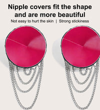 Punk Leather Nipple Cover with Metal Chain Tassel Breast Stickers