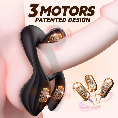 Venusfun Couples Cock Ring with Remote Dual Testicle Vibe Triple Motor and 10 Modes