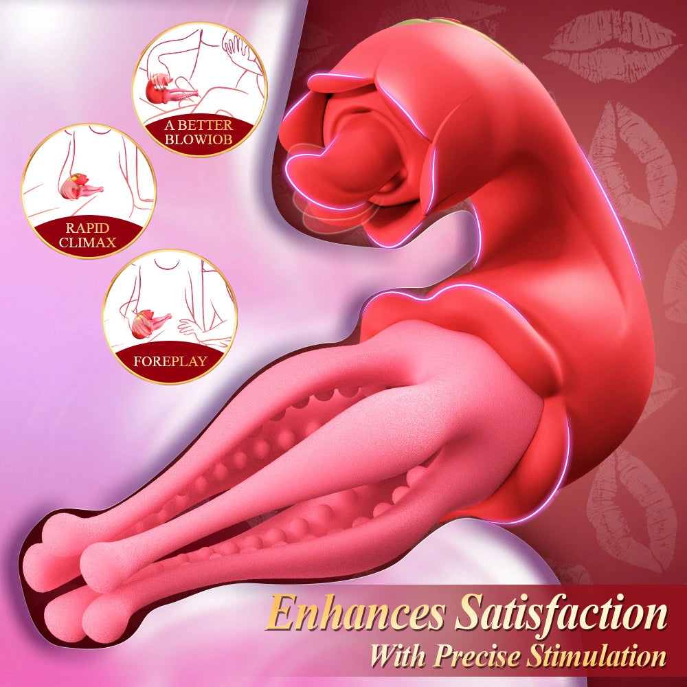 Venusfun 3 in 1 Rose Tongue Vibrator for Women Clit Nipple G-Spot 7 Licking Swinging Vibrations