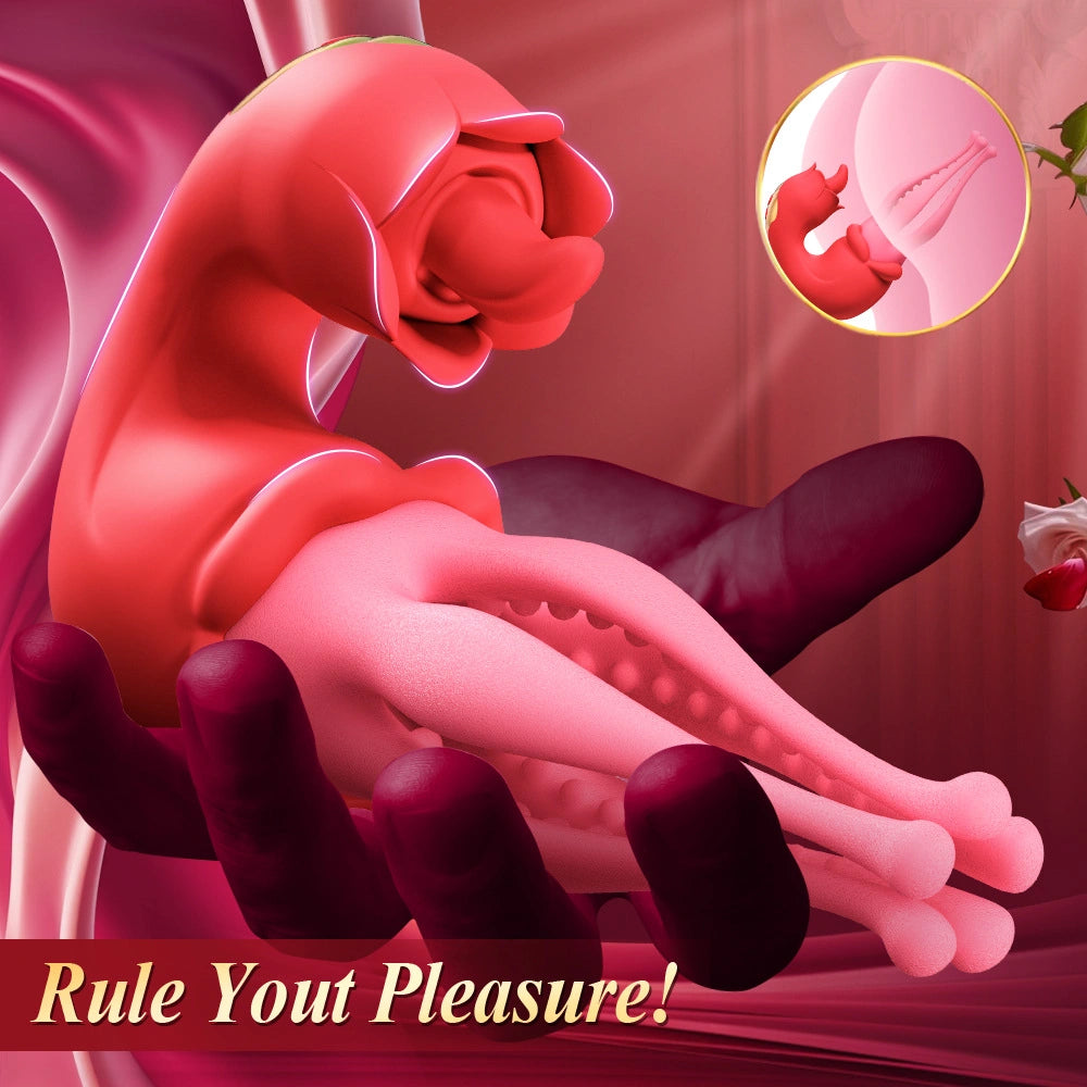 Venusfun 3 in 1 Rose Tongue Vibrator for Women Clit Nipple G-Spot 7 Licking Swinging Vibrations