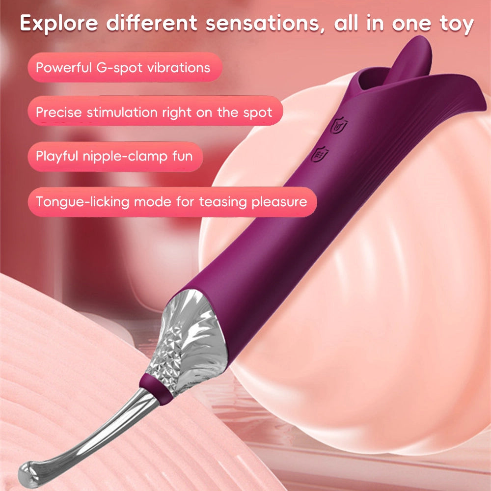 Venusfun Lively Touch Dual Head G Spot and Clitoral Vibrator with 12 Tongue Licking Modes for Women