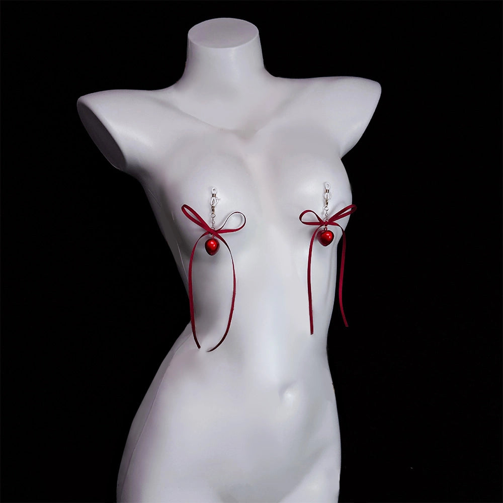 Venusfun Red Bowknot Heart Nipple Toy for Women Metal Breast Stimulator for BDSM