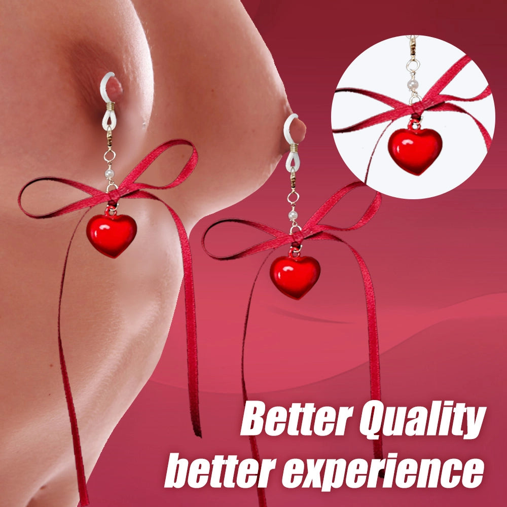 Venusfun Red Bowknot Heart Nipple Toy for Women Metal Breast Stimulator for BDSM