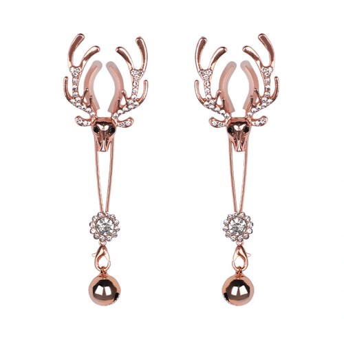 Venusfun Adjustable Metal Deer Head Nipple Clamps Elegant Rhinestone Breast Clips for Sensual Couples Play