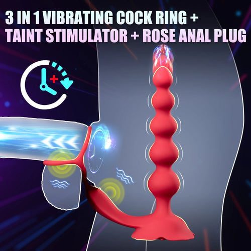 Venusfun 3 in 1 Dual Motor Cock Ring Anal Plug Vibrator for Couples