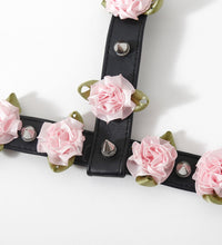 Venusfun BDSM Leather Corset with Rose Motif and Spiked Choker For Female