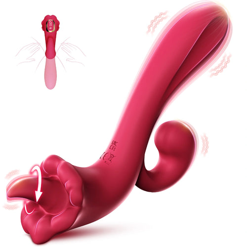 Venusfun Rose Vibrator with Tongue Licking Massager 3 Powerful Motors 10 Modes for Women