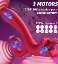 Venusfun Rose Vibrator with Tongue Licking Massager 3 Powerful Motors 10 Modes for Women