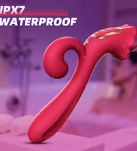 Venusfun Rose Vibrator with Tongue Licking Massager 3 Powerful Motors 10 Modes for Women