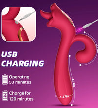 Venusfun Rose Vibrator with Tongue Licking Massager 3 Powerful Motors 10 Modes for Women